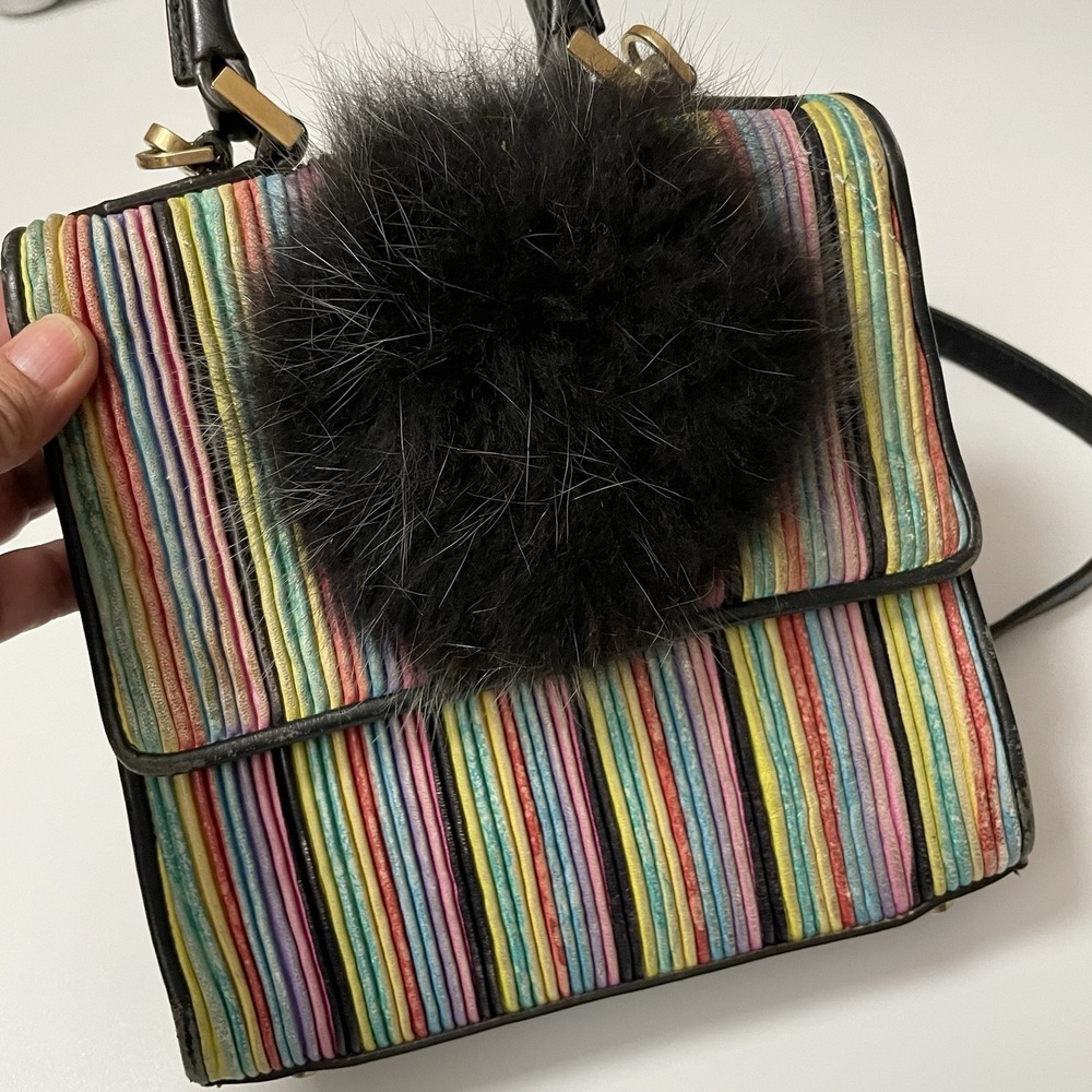 Les Petits Joueurs Rainbow Stripe Mini Crossbody Bag Grunge Distressed‎ B25 - Picture 5 of 16
